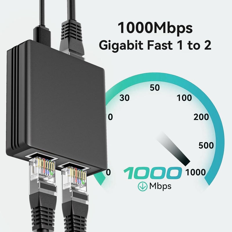 bliyee Gigabit Ethernet Splitter 1 to 2, 1000Mbps Internet Cable Splitter, High Speed Network Splitter,Dual LAN RJ45 Port Router Switch Work with Cat5/5e/6/7/8 Cable - Image 2